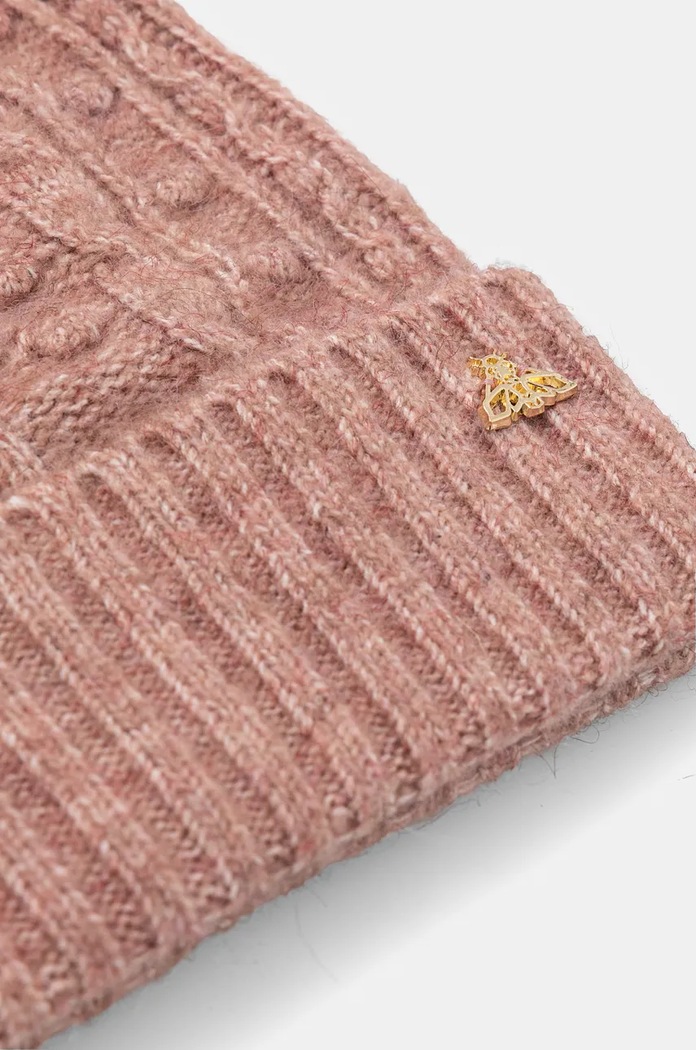 Czapka z domieszką wełny damski beanie z pomponem kolor różowy RW24-CAD811 różowy RW24