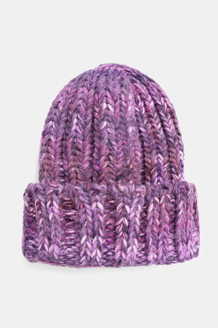 Czapka z domieszką wełny damska beanie kolor fioletowy gruba fioletowy RW24-CAD902