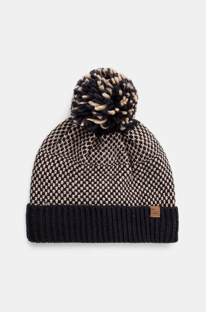 Czapka męska beanie z pomponem kolor granatowy wzorzyste granatowy RW24-CAM807