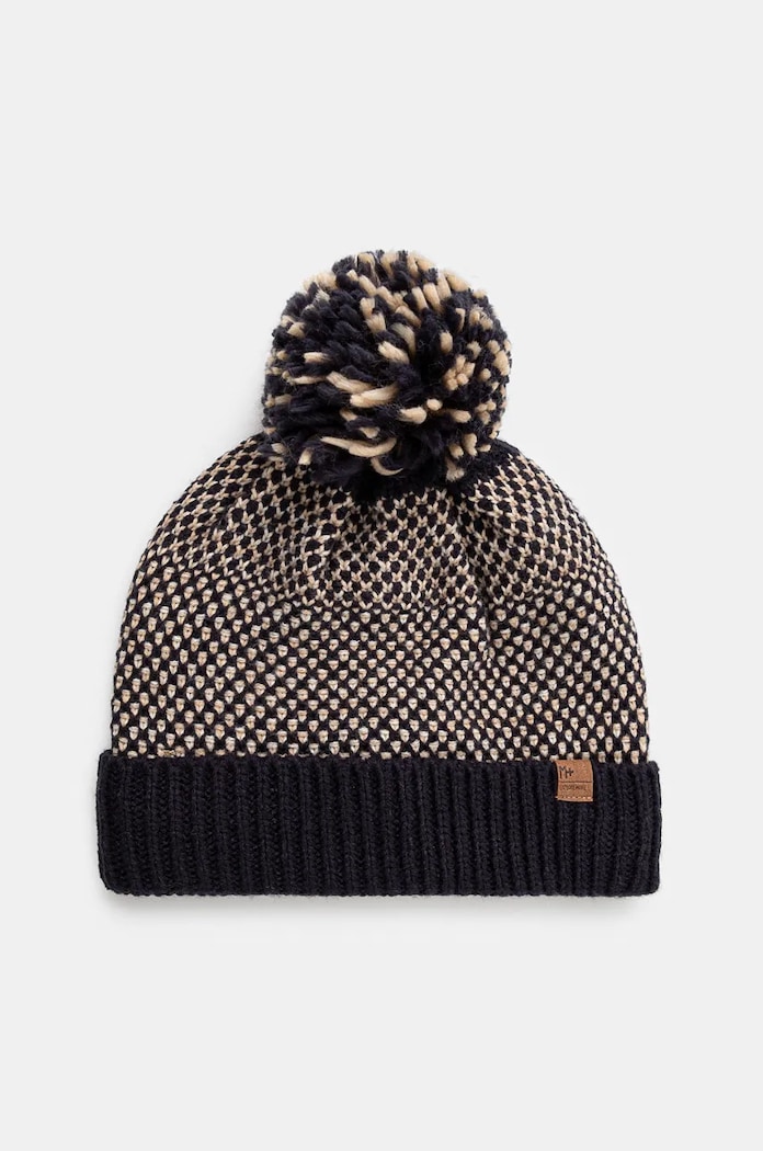 Czapka męska beanie z pomponem kolor granatowy wzorzyste granatowy RW24-CAM807