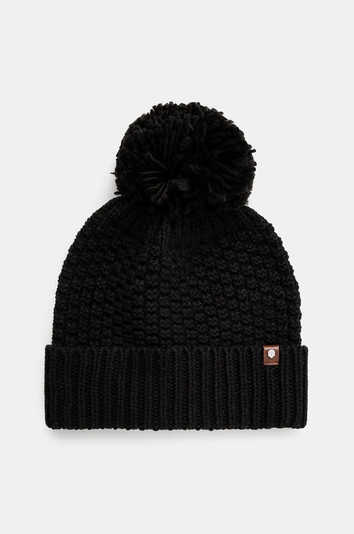 Čepice pánská beanie, s bambulí černá barva další černá RW24-CAM810