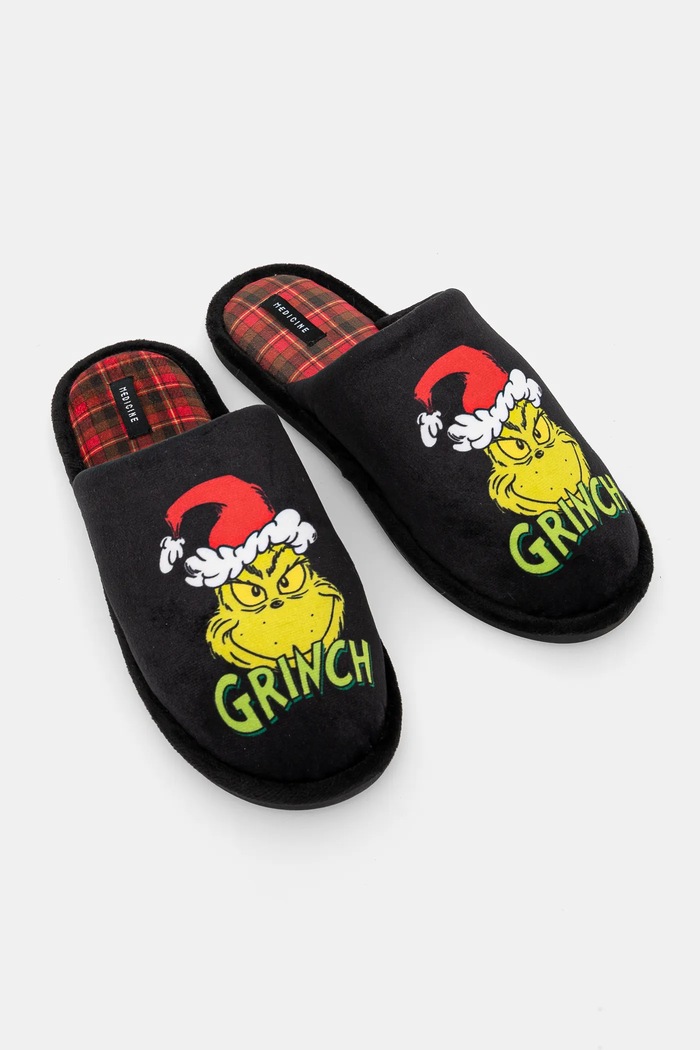 Kapcie męskie świąteczne Grinch kolor czarny czarny RW24-KAM802