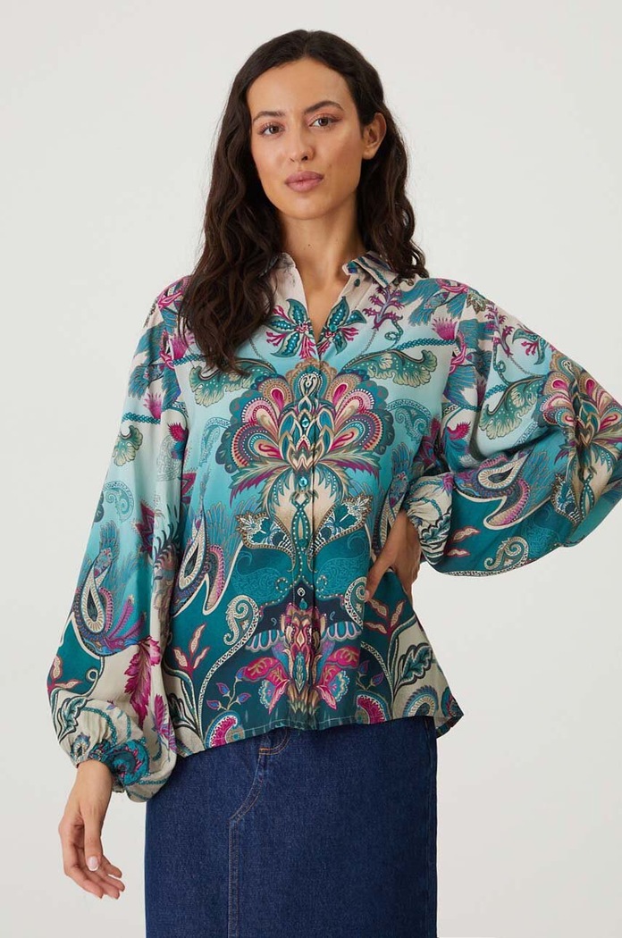 Koszula damska oversize wzorzysta kolor multicolor casual multicolor RW24-KDD200