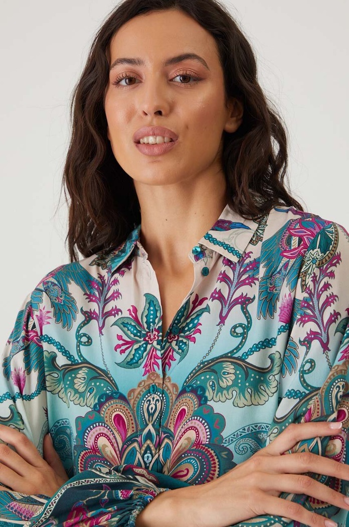 Koszula damska oversize wzorzysta kolor multicolor multicolor RW24-KDD200
