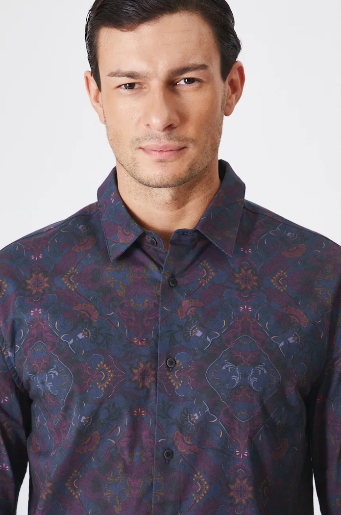 Koszula męska z kołnierzykiem klasycznym wzorzysta kolor multicolor multicolor RW24-KDM800