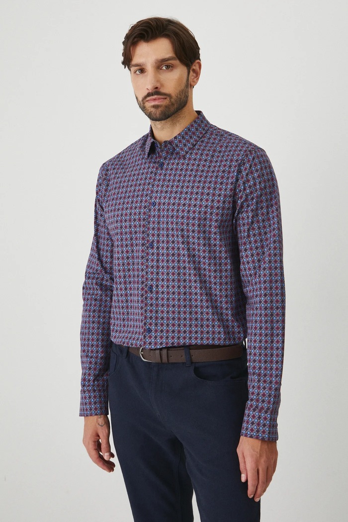 Koszula męska z kołnierzykiem klasycznym wzorzysta kolor multicolor RW24-KDMB03 multicolor