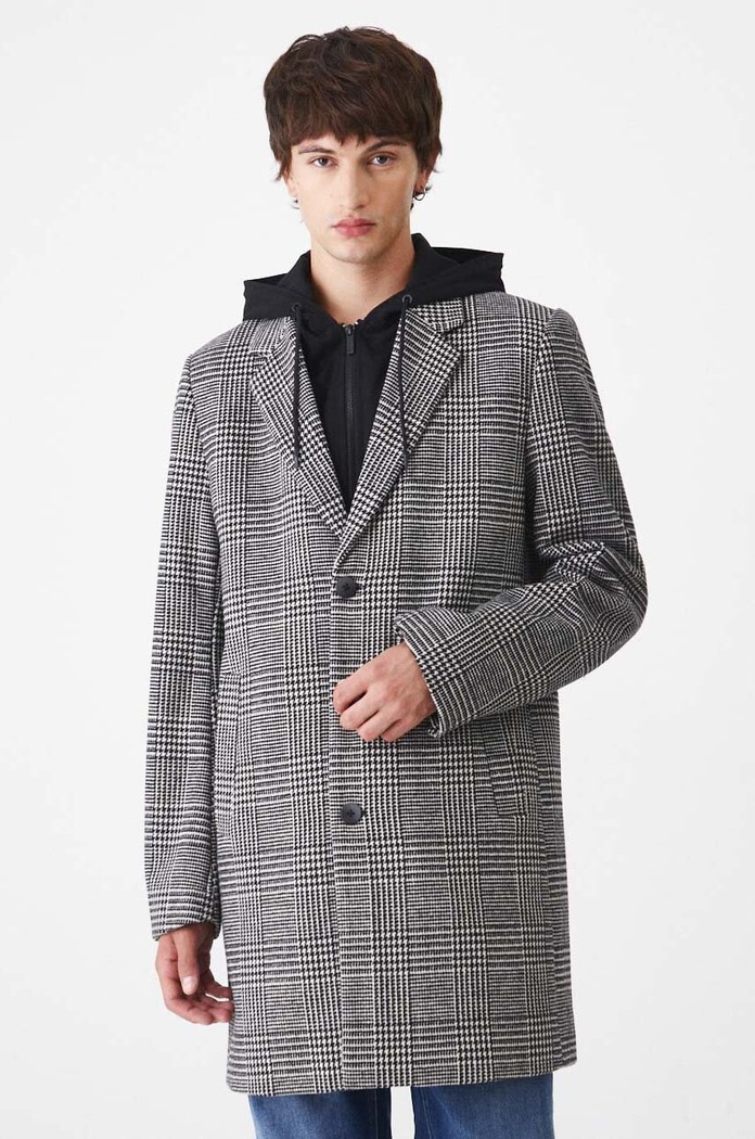 Płaszcz z domieszką wełny w kratę z kapturem kolor multicolor nieocieplane multicolor RW24-KPM502
