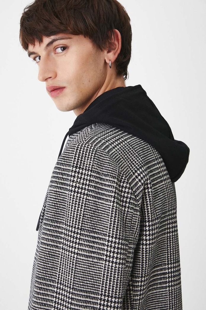 Płaszcz z domieszką wełny w kratę z kapturem kolor multicolor RW24-KPM502 multicolor