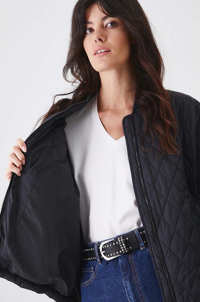 Kurtka bomber damska oversize pikowana kolor czarny RW24-KUD401