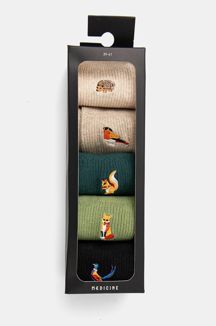 Odzież Skarpetki bawełniane damskie z ozdobnym haftem z motywem zwierzęcym (5-pack) kolor multicolor RW24.LGD606 multicolor