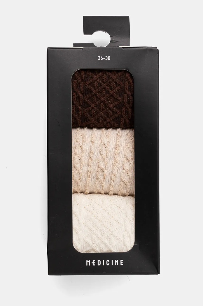 Odzież Skarpetki bawełniane damskie z warkoczowym splotem (3-pack) kolor multicolor RW24.LGD811 multicolor