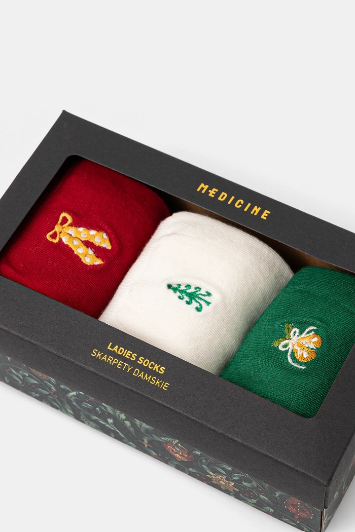 Oblečenie Bavlnené ponožky slávnostné s ozdobnou výšivkou (3-pack) viac farieb RW24.LGDA00 viacfarebná