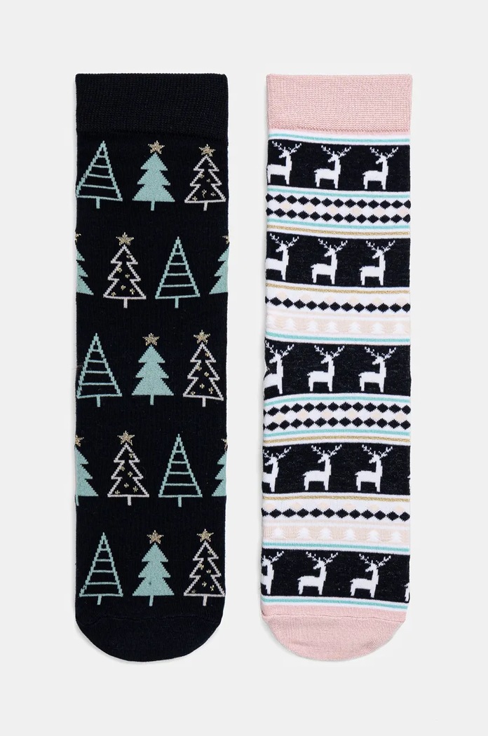 Skarpetki z bawełną damskie świąteczne (2-pack) kolor multicolor skarpetki długie multicolor RW24-LGDA03