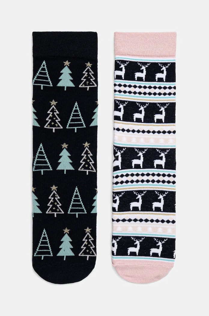 Skarpetki z bawełną damskie świąteczne (2-pack) kolor multicolor skarpetki długie multicolor RW24-LGDA03