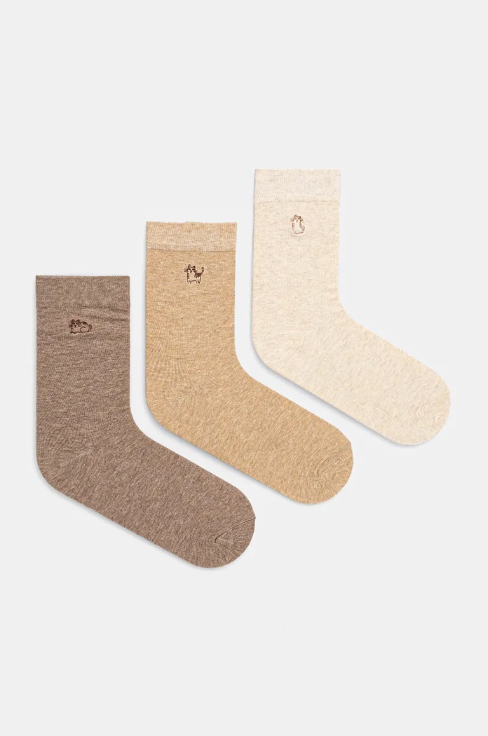Bavlnené ponožky s ozdobnou výšivkou s mačkami (3-pack) viac farieb melanž viacfarebná RW24.LGDA12