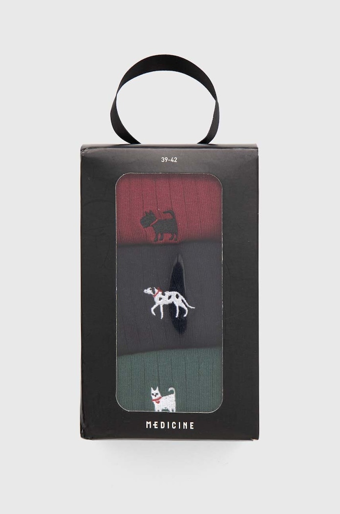 Odzież Skarpetki męskie z ozdobnym haftem z psem (3-pack) kolor multicolor RW24.LGM200 multicolor