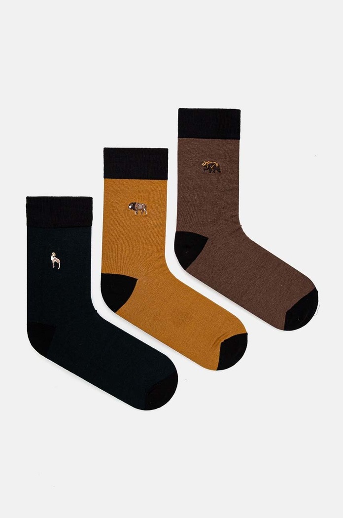 Skarpetki bawełniane męskie z ozdobnym haftem z motywem zwierzęcym (3-pack) kolor multicolor skarpetki długie multicolor RW24.LGM406