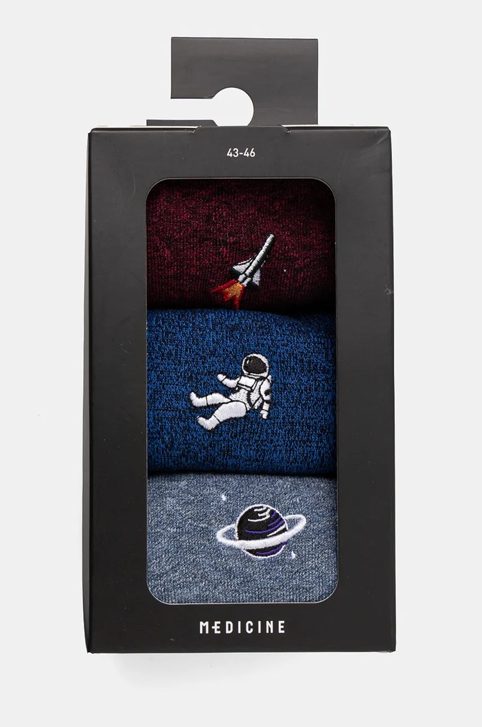 Odzież Skarpetki bawełniane męskie z ozdobnym haftem (3-pack) kolor multicolor RW24.LGM805 multicolor