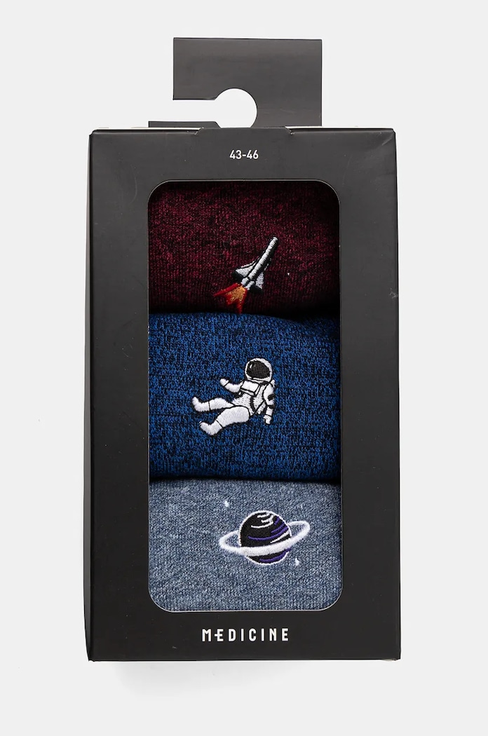 Odzież Skarpetki bawełniane męskie z ozdobnym haftem (3-pack) kolor multicolor RW24.LGM805 multicolor