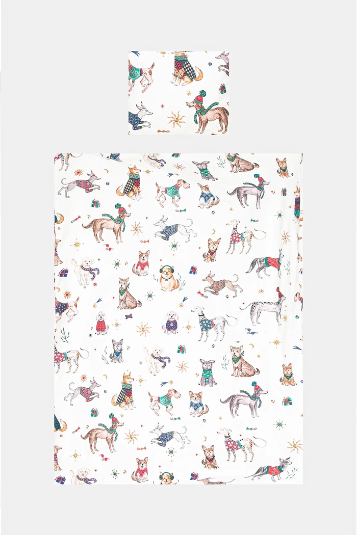 Komplet pościeli bawełnianej świątecznej w psy 150 x 200 cm kolor multicolor multicolor RW24-PCU903