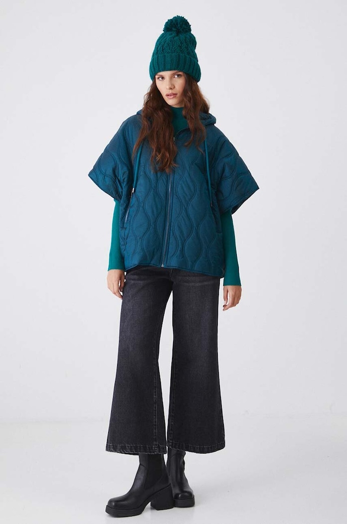 Poncho damskie pikowane kolor zielony RW24-SAD507 turkusowy RW24