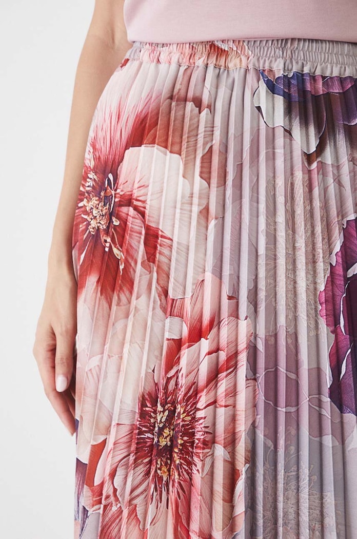 Spódnica damska maxi w kwiaty kolor beżowy RW24-SDD401