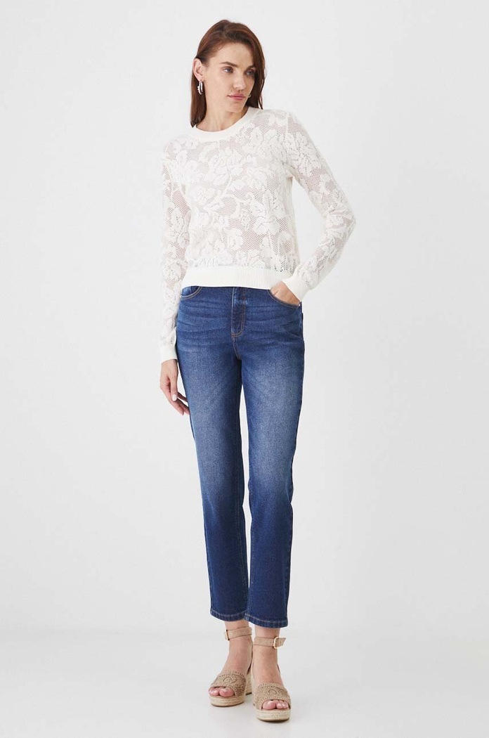 Jeansy damskie mom fit z efektem sprania kolor granatowy RW24-SJD040 granatowy RW24