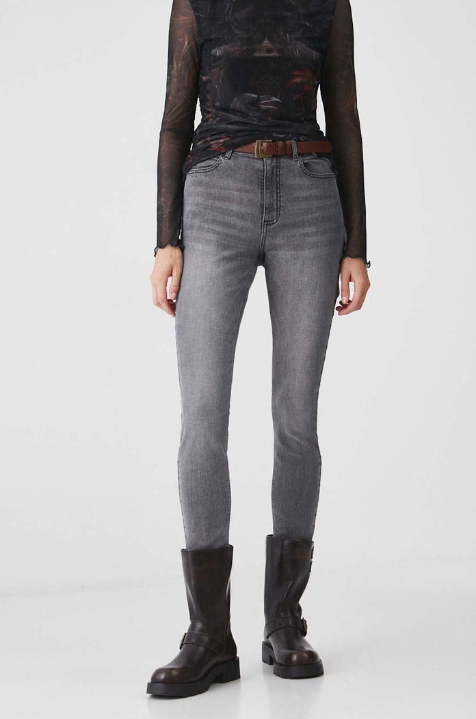 Jeansy damskie slim z efektem sprania kolor szary RW24-SJD051 szary RW24