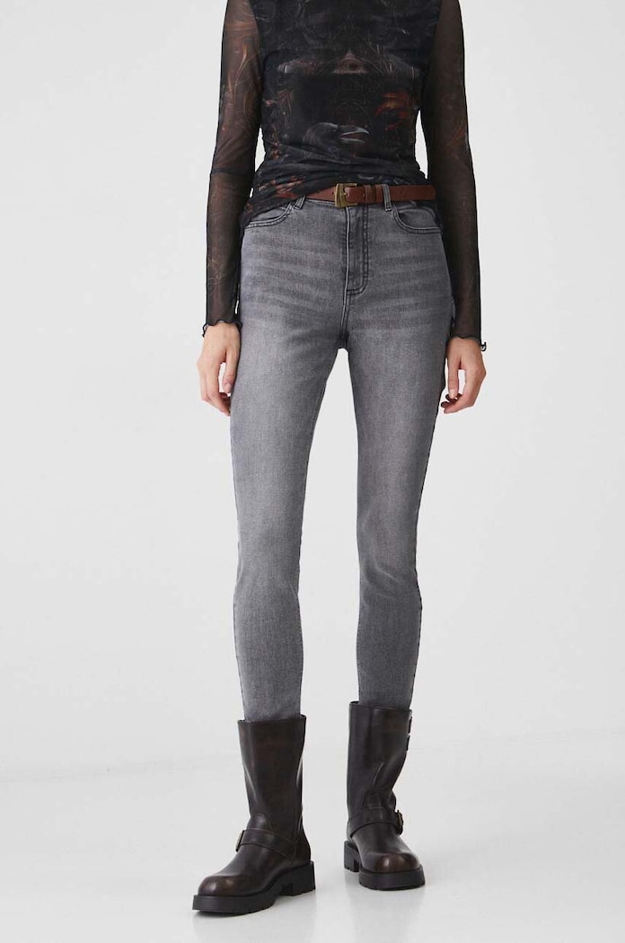 Jeansy damskie slim z efektem sprania kolor szary RW24-SJD051 szary RW24