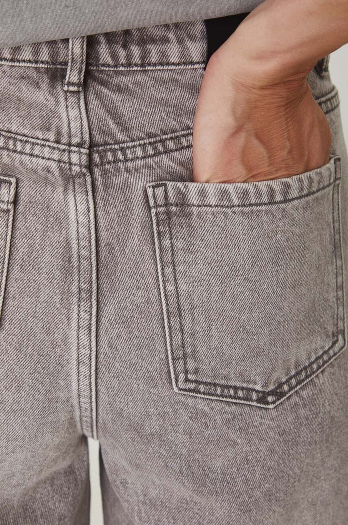 Bavlněné džíny dámské mom fit se sepraným efektem šedá barva šedá RW24-SJD100