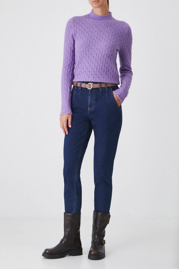 Jeansy damskie carrot z paskiem kolor granatowy granatowy RW24-SJD506
