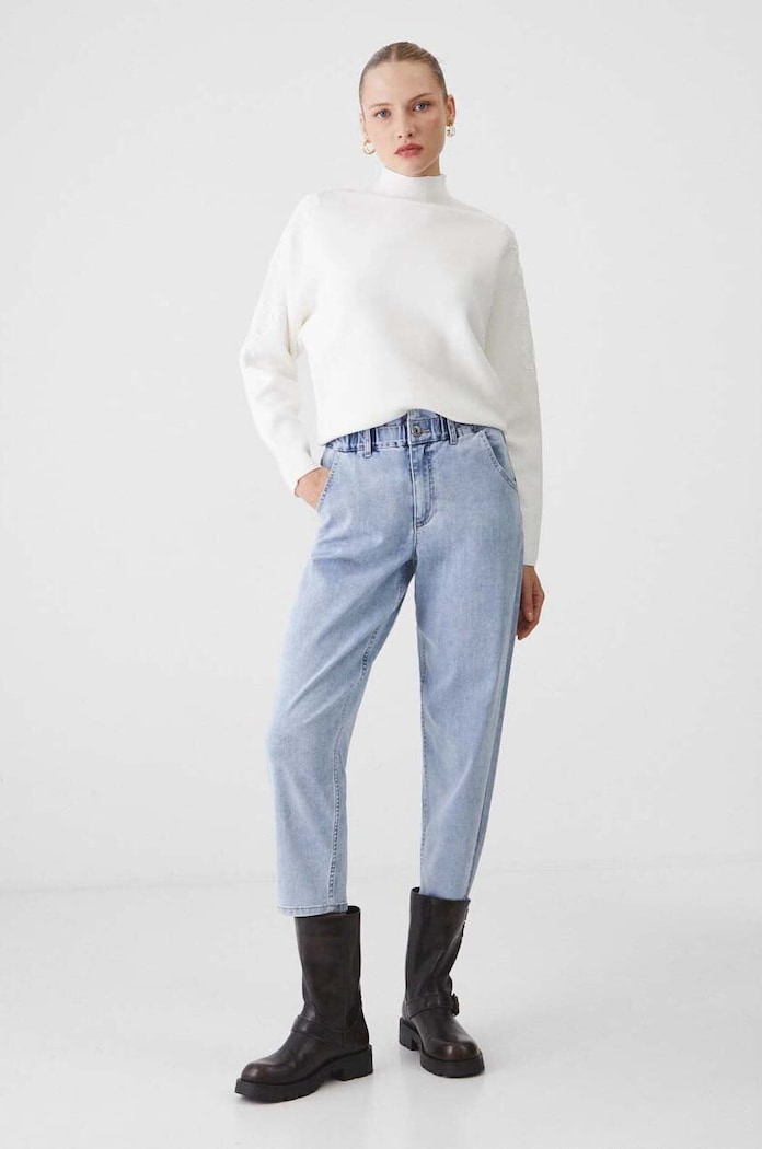 Jeansy damskie slouchy z efektem sprania kolor niebieski niebieski RW24-SJD510