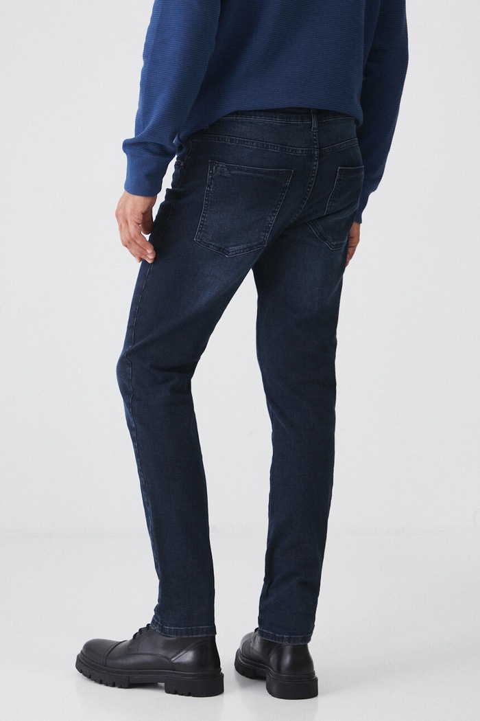Jeansy męskie slim z efektem sprania kolor granatowy RW24-SJM604 granatowy RW24