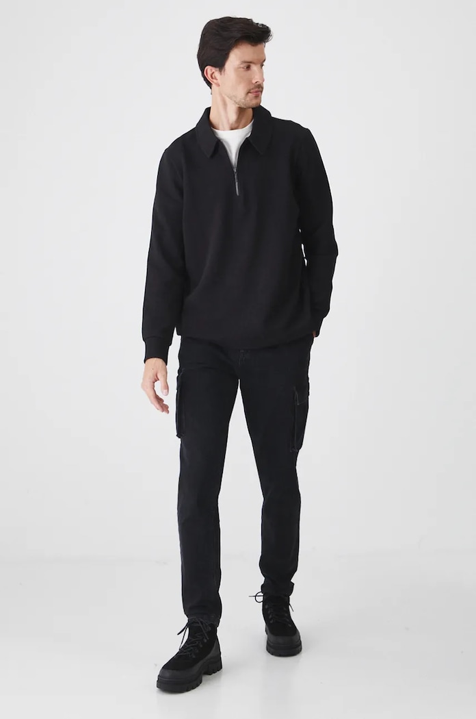 Jeansy męskie tapered z kieszeniami cargo kolor czarny RW24-SJM704 czarny RW24