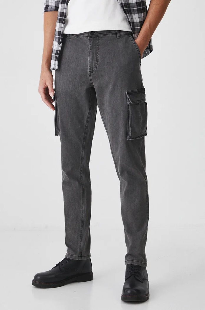 Rifle pánske tapered s mohutnými vreckami šedá farba RW24-SJM704 sivá RW24