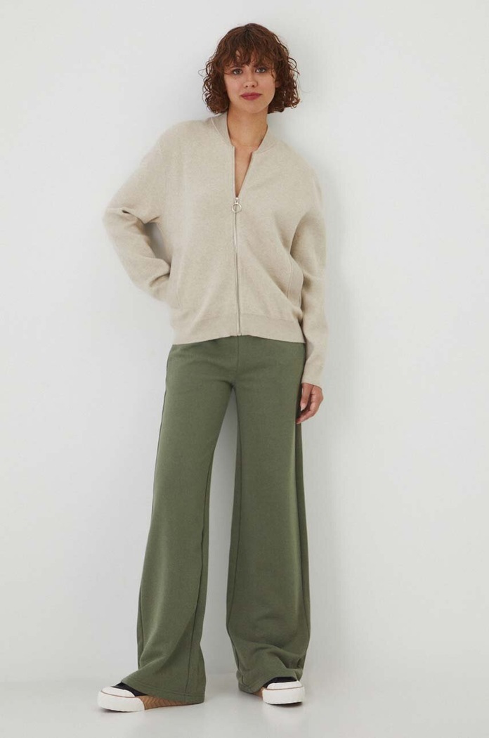 Spodnie dresowe bawełniane damskie wide leg kolor zielony RW24-SPD306 zielony RW24