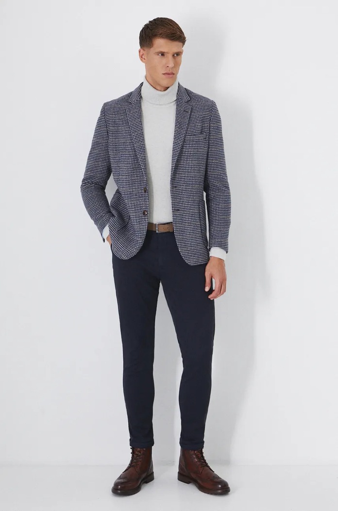 Spodnie męskie slim z paskiem kolor granatowy RW24-SPM092 granatowy RW24