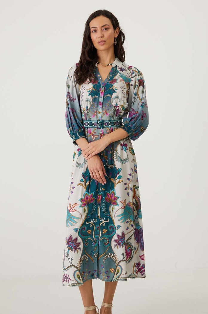 Sukienka damska midi z paskiem wzorzysta kolor multicolor multicolor RW24-SUD201