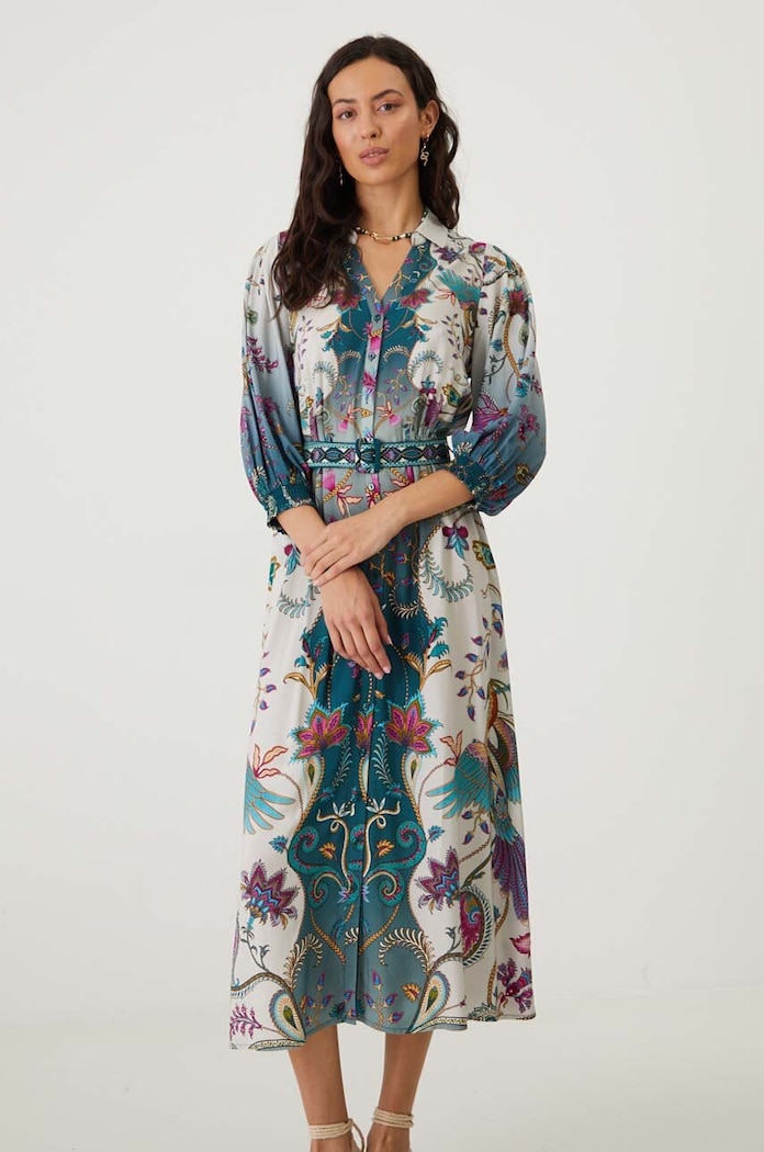 Sukienka damska midi z paskiem wzorzysta kolor multicolor multicolor RW24-SUD201
