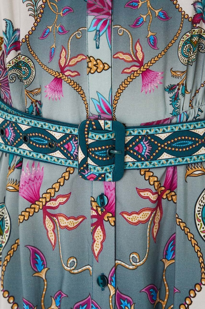 Sukienka damska midi z paskiem wzorzysta kolor multicolor RW24-SUD201