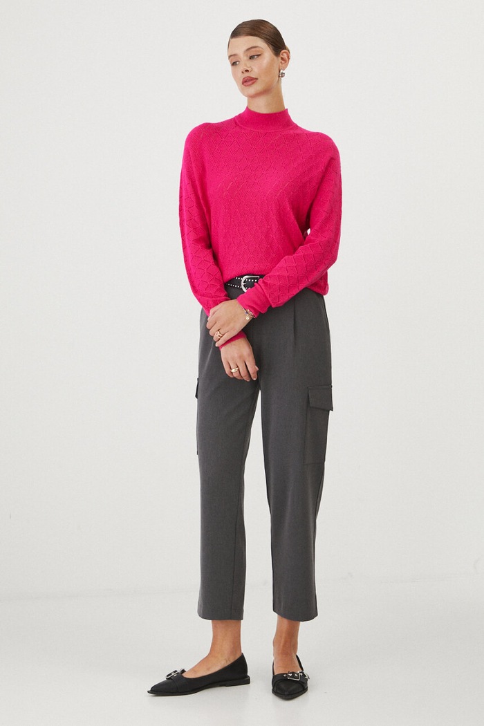 Sweter damski ażurowy kolor różowy RW24-SWD062 różowy RW24
