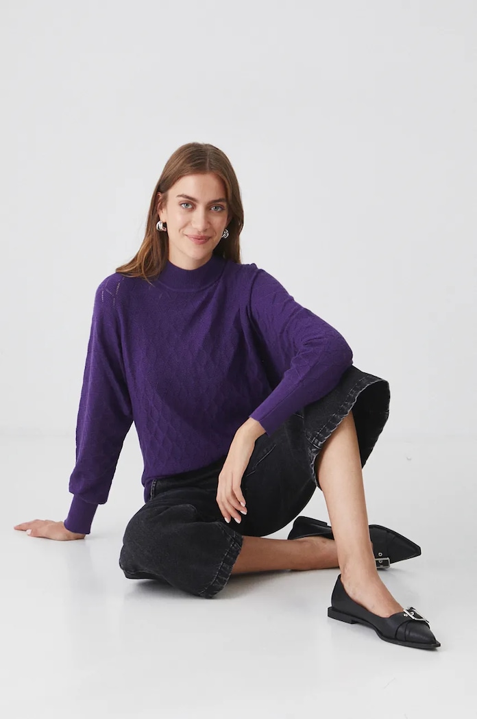 Sweter damski ażurowy kolor fioletowy RW24-SWD062 fioletowy RW24