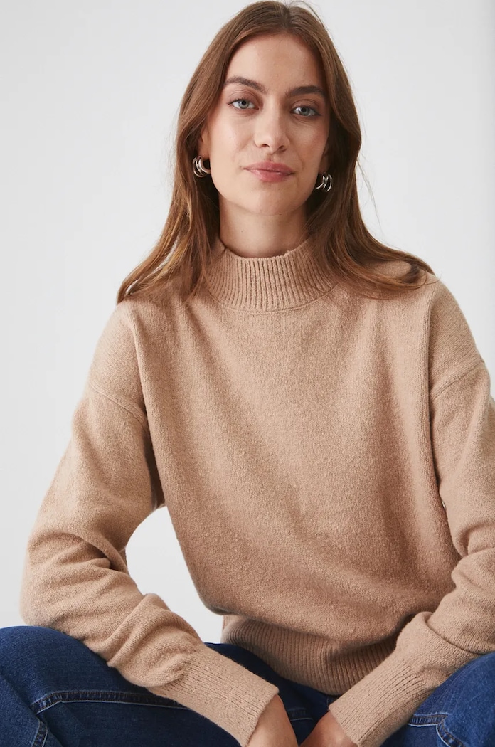 Sweter z domieszką wełny damski kolor beżowy gruba beżowy RW24-SWD605
