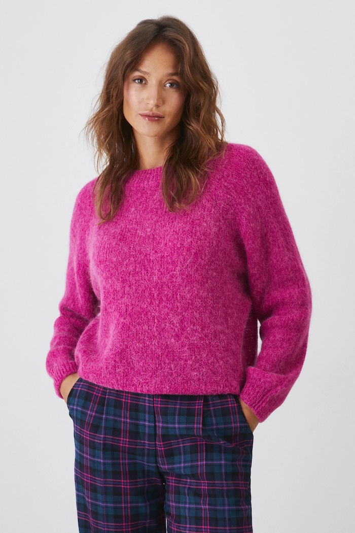 Sweter damski z wełną alpaki i wełną owczą kolor różowy gładkie różowy RW24-SWD776