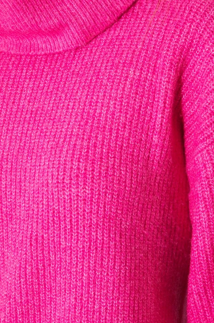 Sweter z domieszką wełny damski prążkowany kolor różowy RW24-SWD906 różowy