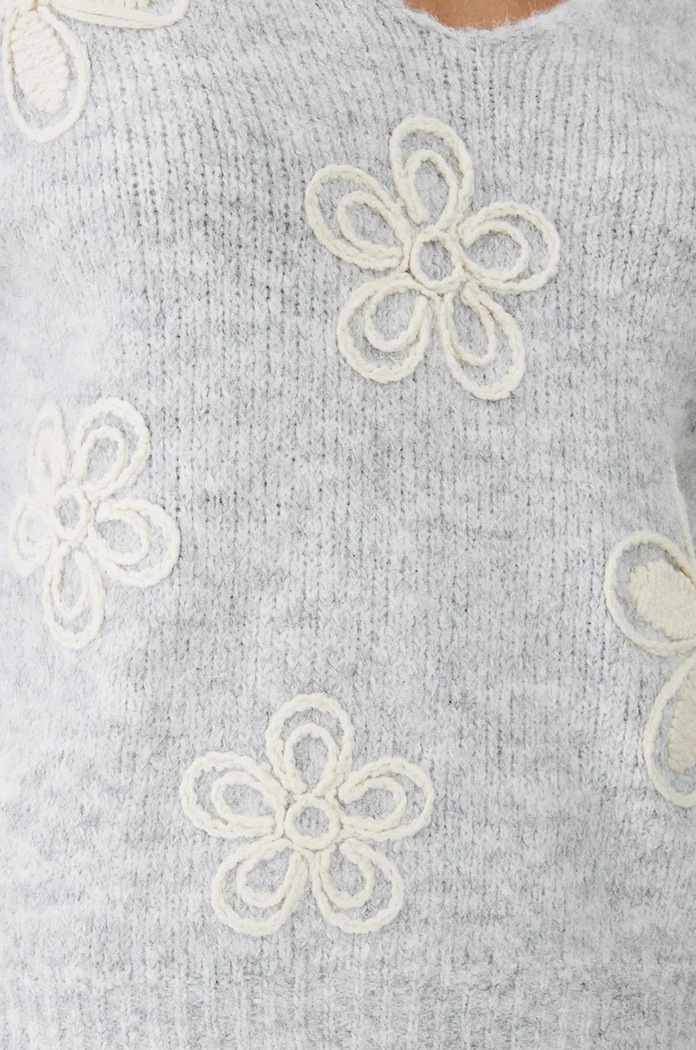 Sweter z domieszką wełny damski z ozdobną aplikacją kolor szary RW24-SWDA73 szary