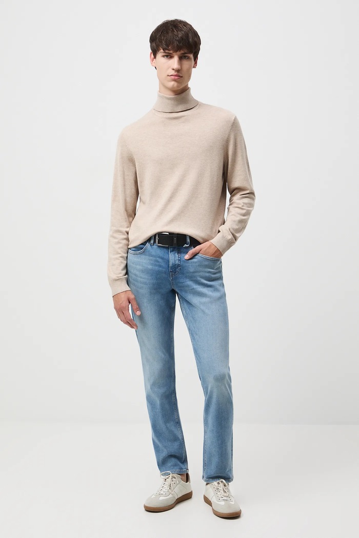 Sweter męski z golfem melanżowy kolor beżowy RW24-SWM051 beżowy RW24