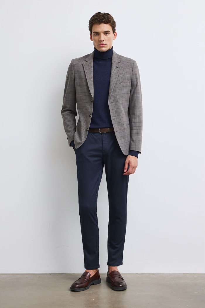 Sweter męski z golfem melanżowy kolor granatowy RW24-SWM051 granatowy RW24