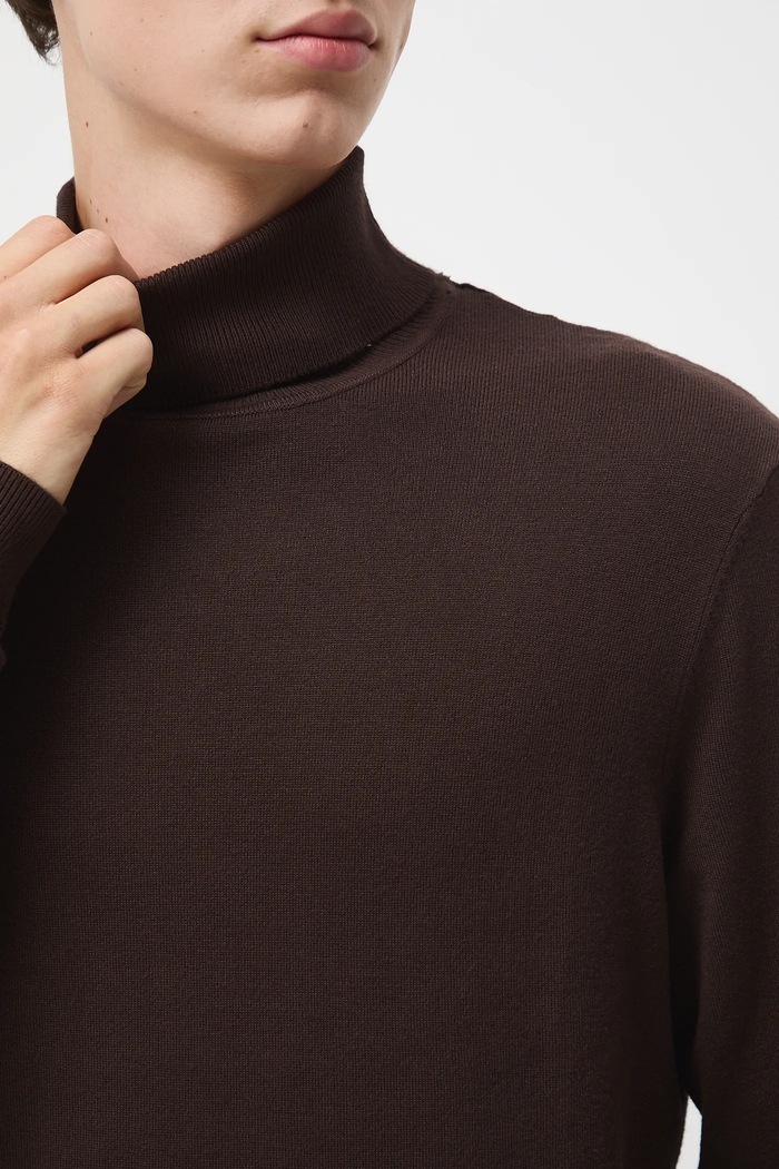 Sweter męski z golfem gładki RW24-SWM051 brązowy