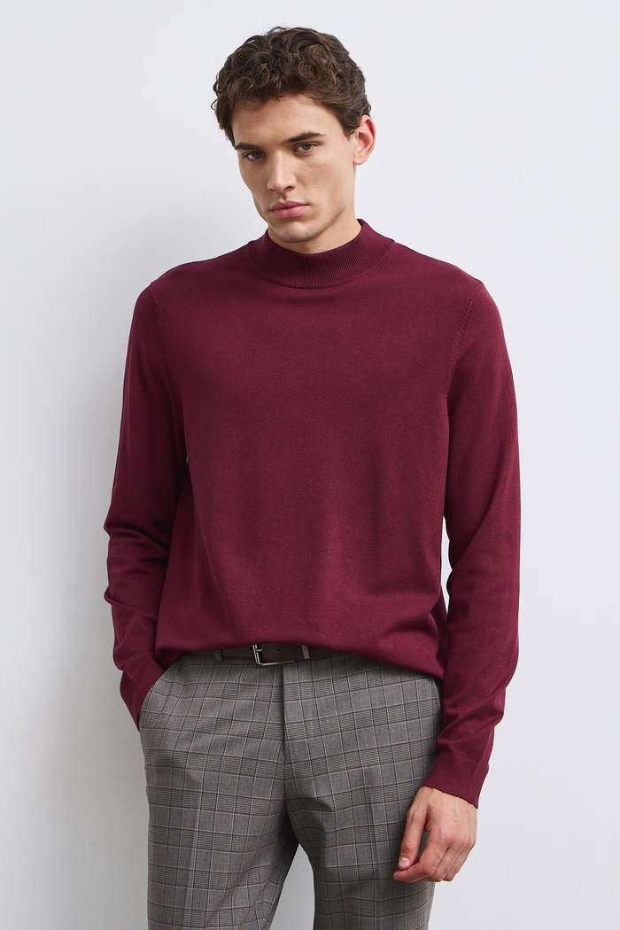 Sweter męski z wiskozą RW24-SWM052 bordowy RW24